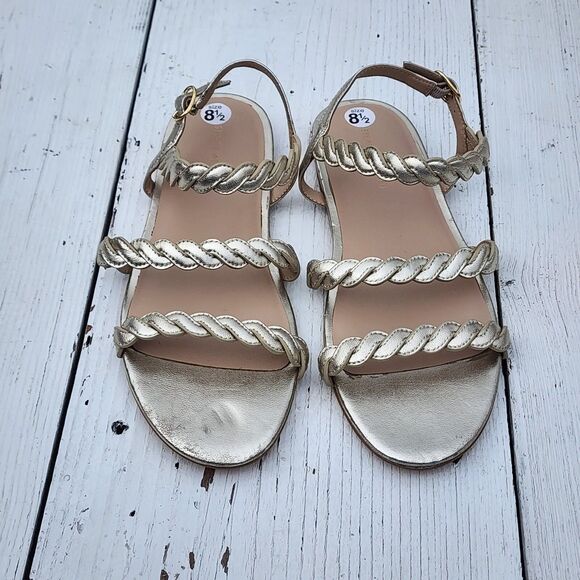 Stuart Weitzman Women's Platino Gold Twistie Leather Slingback Sandals 8.5 EU 39 - Picture 6 of 7